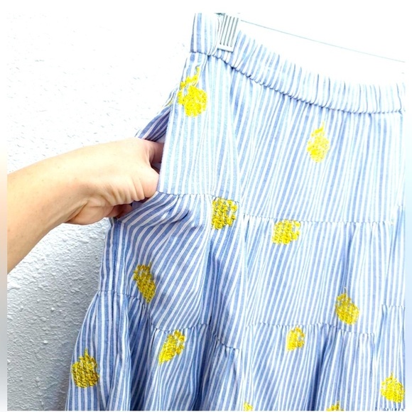 J.Crew Embroidered Pineapple Striped Tiered Midi Skirt Blue White Size XS - Picture 5 of 15